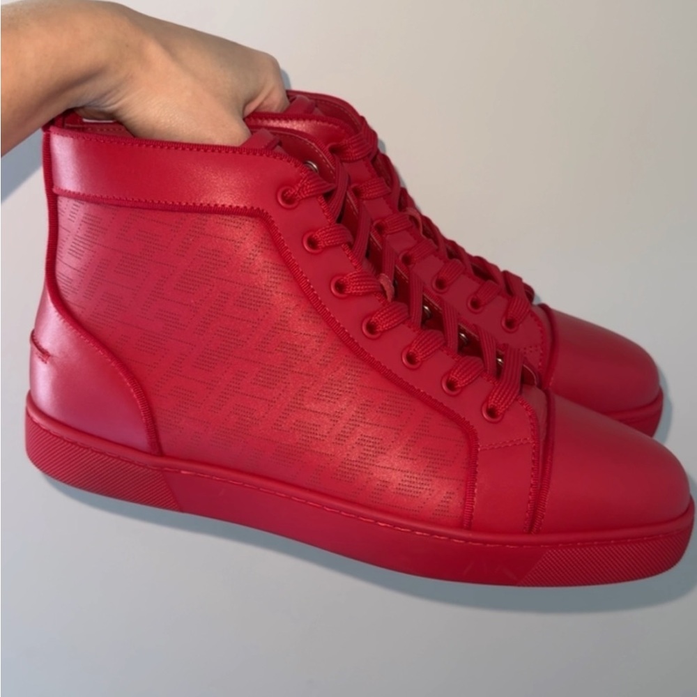 Christian Louboutin New classic red leather high top sneakers with CL monogram